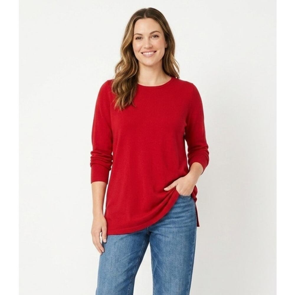 J Jill Red Tunic Top Oversized XS Knit Sweater Long Sleeve Cotton Career Blouse